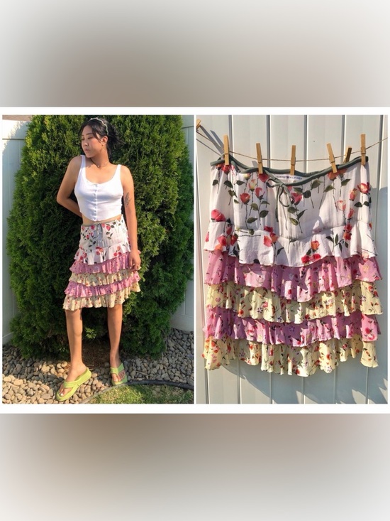 Tommy Hilfiger Dresses & Skirts - NWT Tommy Hilfiger Tiered Floral Ruffle Mini Skirt - Pink & Cream Sz6